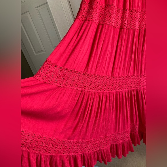 NWOT Free People Oversized “Dream On” Embroidery Tiered Peasant Pocket Maxi - Picture 12 of 16